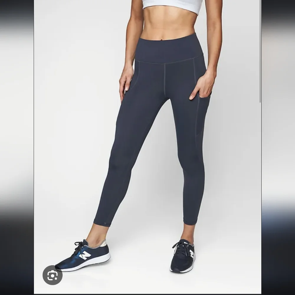 Athleta All In Navy Tights Leggings Size Small With Stash Pockets - Picture 1 of 8